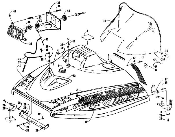 Parts Diagram for Arctic Cat 1992 WILDCAT MOUNTAIN CAT EFI SNOWMOBILE HOOD ASSEMBLY