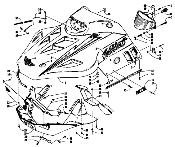 Parts Diagram for Arctic Cat 1992 WILDCAT SNOWMOBILE HOOD AND HEADLIGHT