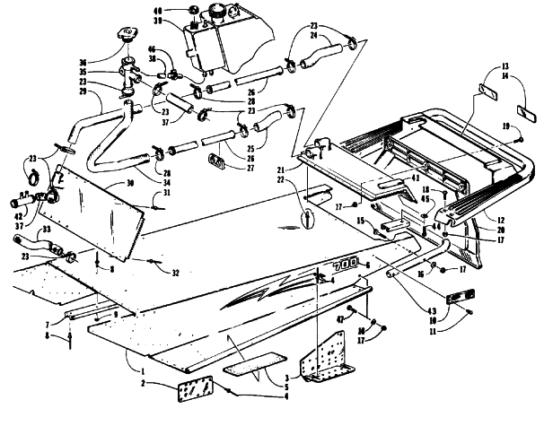 Parts Diagram for Arctic Cat 1992 WILDCAT SNOWMOBILE TUNNEL, COOLING, AND REAR BUMPER