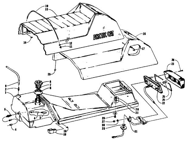 Parts Diagram for Arctic Cat 1992 WILDCAT SNOWMOBILE GAS TANK, SEAT AND TOOLBOX