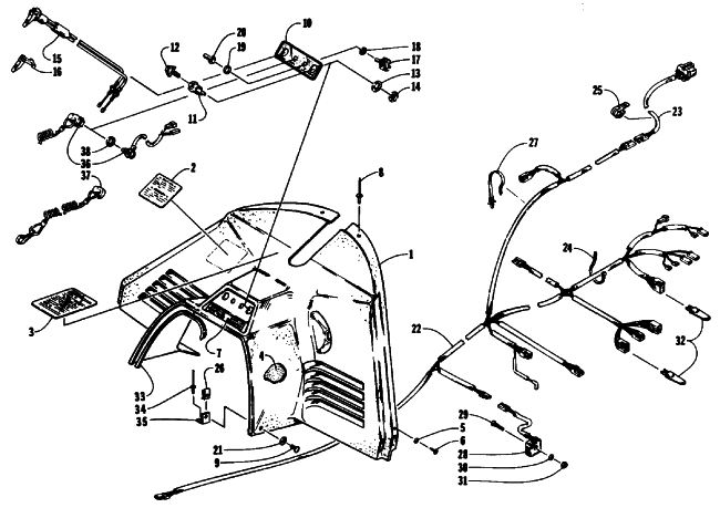 Parts Diagram for Arctic Cat 1992 WILDCAT MOUNTAIN CAT SNOWMOBILE CONSOLE, SWITCHES, AND WIRING ASSEMBLIES