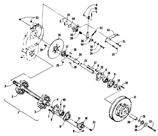 Parts Diagram for Arctic Cat 1993 LYNX SNOWMOBILE DRIVE TRAIN SHAFTS AND BRAKE ASSEMBLIES