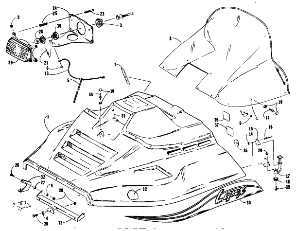 Parts Diagram for Arctic Cat 1993 LYNX SNOWMOBILE HOOD ASSEMBLY