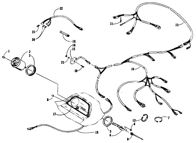 Parts Diagram for Arctic Cat 1993 LYNX MOUNTAIN CAT SNOWMOBILE INSTRUMENTS AND WIRING ASSEMBLIES