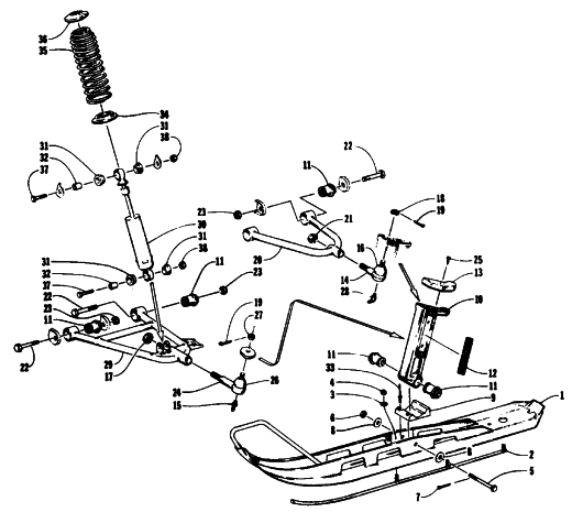 Parts Diagram for Arctic Cat 1993 PANTHER DELUXE SNOWMOBILE SKI AND FRONT SUSPENSION