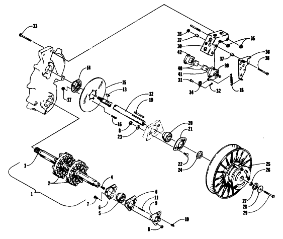 Parts Diagram for Arctic Cat 1994 PUMA DELUXE SNOWMOBILE DRIVE TRAIN SHAFTS AND BRAKE ASSEMBLIES