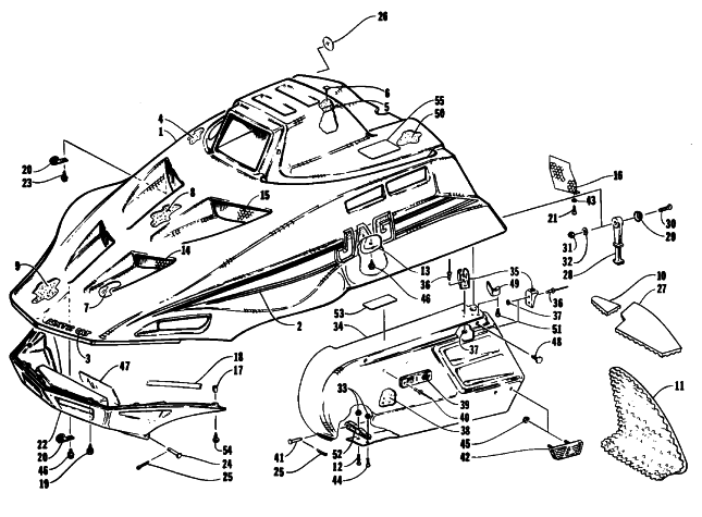 Parts Diagram for Arctic Cat 1993 JAG SNOWMOBILE HOOD AND SIDE PODS