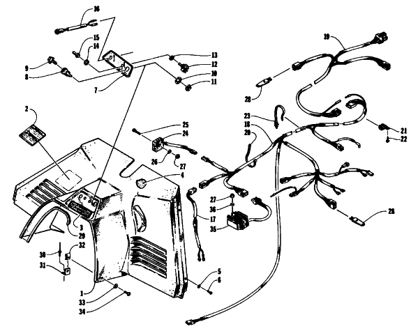 Parts Diagram for Arctic Cat 1993 EXT EFI SNOWMOBILE CONSOLE, SWITCHES, AND WIRING ASSEMBLIES