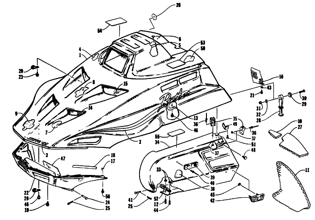 Parts Diagram for Arctic Cat 1993 PANTHER DELUXE SNOWMOBILE HOOD AND SIDE PODS