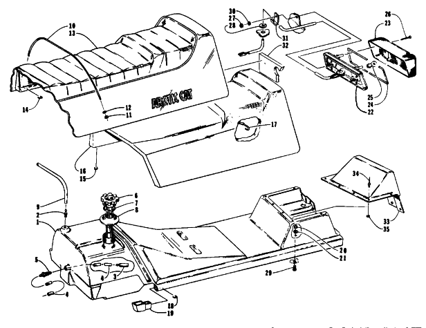Parts Diagram for Arctic Cat 1993 PANTHER SNOWMOBILE GAS TANK, SEAT, AND TAILLIGHT ASSEMBLIES