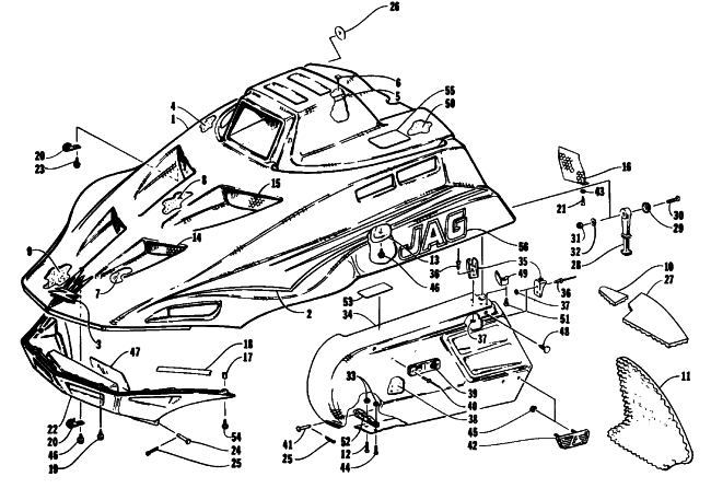 Parts Diagram for Arctic Cat 1993 JAG Z SNOWMOBILE HOOD AND SIDE PODS