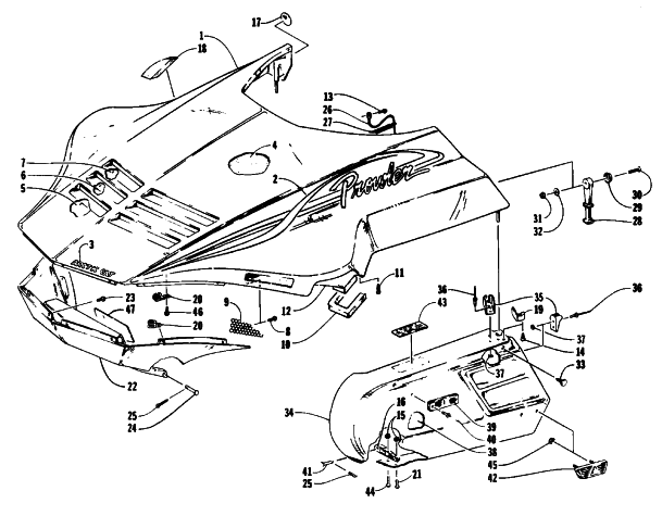 Parts Diagram for Arctic Cat 1993 PROWLER 2-UP SNOWMOBILE HOOD AND SIDE PODS