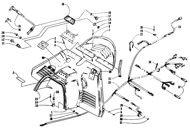 Parts Diagram for Arctic Cat 1993 PROWLER 2-UP SNOWMOBILE CONSOLE, SWITCHES, AND WIRING ASSEMBLIES