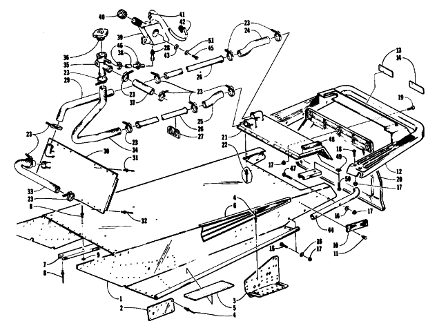 Parts Diagram for Arctic Cat 1993 PROWLER 2-UP SNOWMOBILE TUNNEL, COOLING, AND REAR BUMPER