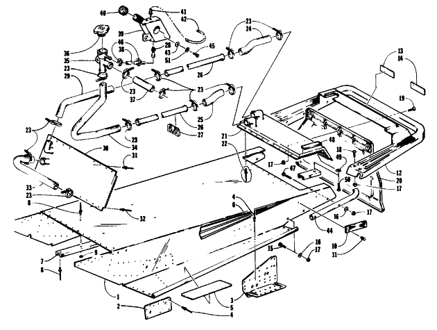 Parts Diagram for Arctic Cat 1993 COUGAR SNOWMOBILE TUNNEL, COOLING, AND REAR BUMPER