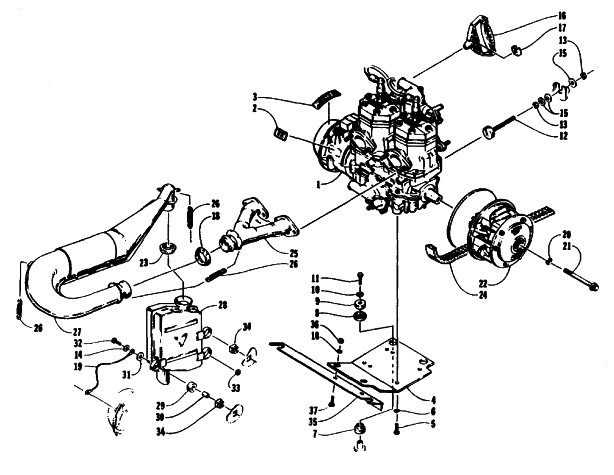 Parts Diagram for Arctic Cat 1993 COUGAR MOUNTAIN CAT SNOWMOBILE ENGINE AND RELATED PARTS