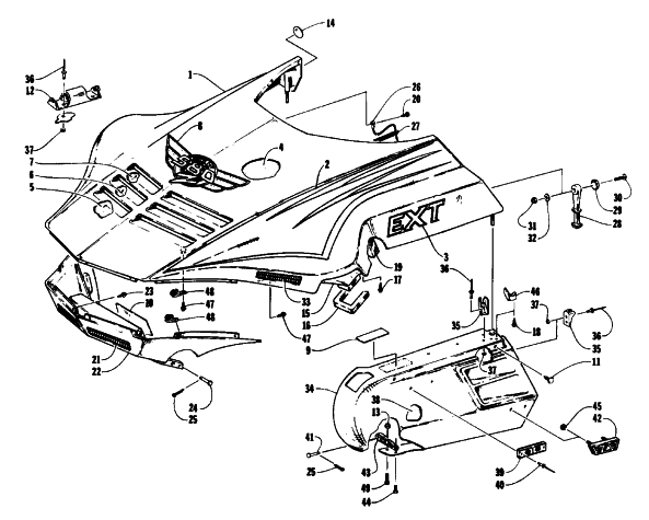 Parts Diagram for Arctic Cat 1993 EXT 580 Z SNOWMOBILE HOOD AND SIDE PODS