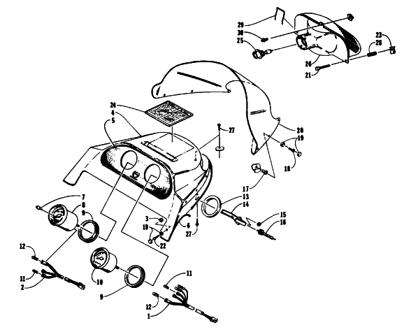 Parts Diagram for Arctic Cat 1993 EXT 580 Z SNOWMOBILE WINDSHIELD, HEADLIGHT, AND HOOD HINGE