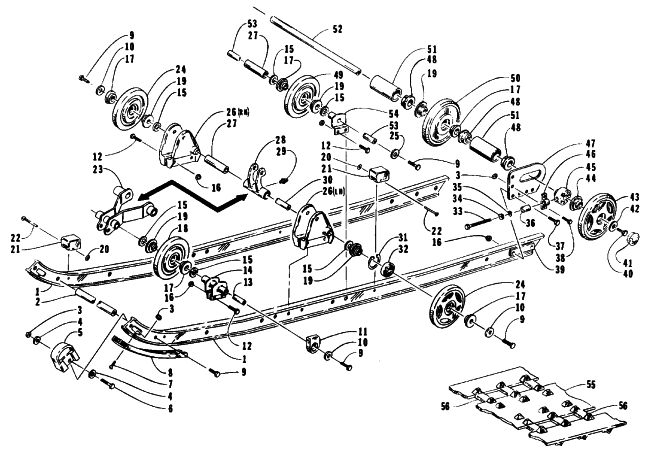 Parts Diagram for Arctic Cat 1993 PROWLER SNOWMOBILE SLIDE RAIL AND TRACK ASSEMBLY