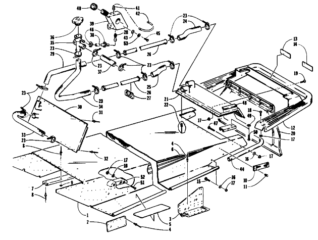Parts Diagram for Arctic Cat 1993 COUGAR MOUNTAIN CAT SNOWMOBILE TUNNEL, COOLING, AND REAR BUMPER