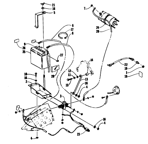 Parts Diagram for Arctic Cat 1993 EXT 580 MOUNTAIN CAT SNOWMOBILE ELECTRIC START - BATTERY ASSEMBLY