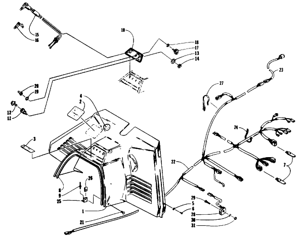 Parts Diagram for Arctic Cat 1993 EXT 550 SNOWMOBILE CONSOLE, SWITCHES, AND WIRING ASSEMBLIES