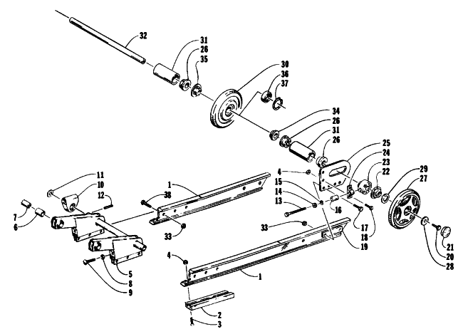 Parts Diagram for Arctic Cat 1993 JAG AFS LT 1 SPEED SNOWMOBILE ARTICULATING SKID FRAME