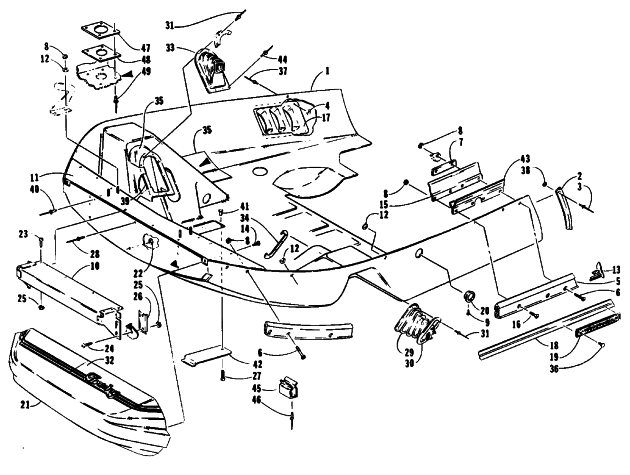 Parts Diagram for Arctic Cat 1993 CHEETAH SNOWMOBILE BELLY PAN AND NOSE CONE ASSEMBLIES