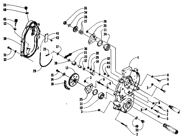 Parts Diagram for Arctic Cat 1993 EXT 580 MOUNTAIN CAT SNOWMOBILE DRIVE/DROPCASE ASSEMBLY