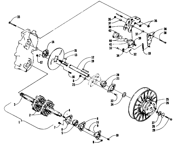 Parts Diagram for Arctic Cat 1993 EXT 580 MOUNTAIN CAT SNOWMOBILE DRIVE TRAIN SHAFTS AND BRAKE ASSEMBLIES