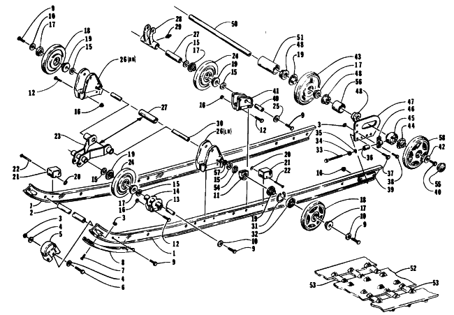 Parts Diagram for Arctic Cat 1993 EXT EFI MOUNTAIN CAT SNOWMOBILE SLIDE RAIL AND TRACK ASSEMBLY