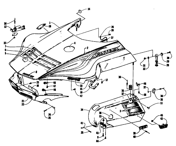 Parts Diagram for Arctic Cat 1993 PANTERA SNOWMOBILE HOOD AND SIDE PODS