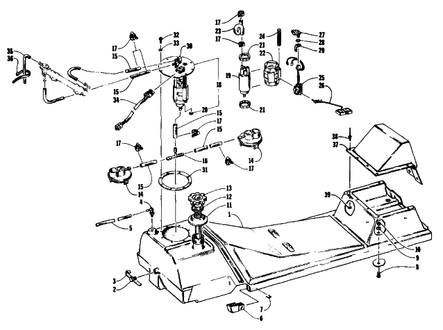 Parts Diagram for Arctic Cat 1993 PANTERA SNOWMOBILE GAS TANK AND FUEL PUMP ASSEMBLY