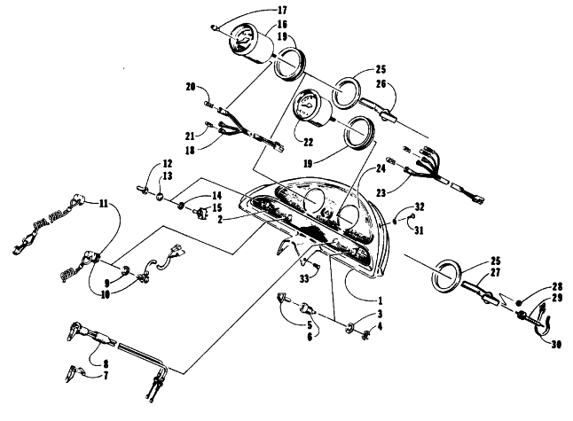 Parts Diagram for Arctic Cat 1993 WILDCAT MOUNTAIN CAT SNOWMOBILE CONSOLE EXTENSION, SWITCHES, AND INSTRUMENTS