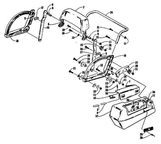 Parts Diagram for Arctic Cat 1994 PANTERA SNOWMOBILE BACKREST AND SADDLEBAG ASSEMBLY