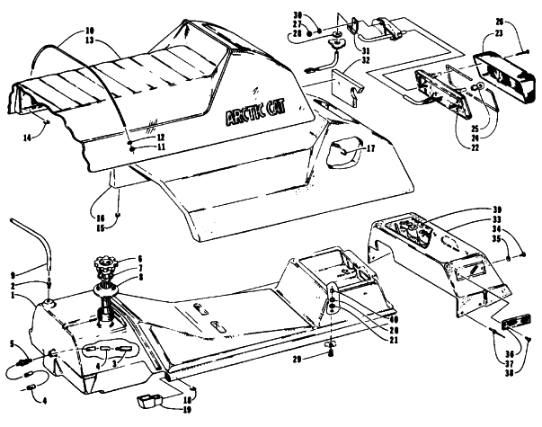 Parts Diagram for Arctic Cat 1993 WILDCAT MOUNTAIN CAT SNOWMOBILE GAS TANK, SEAT, AND TAILLIGHT ASSEMBLIES