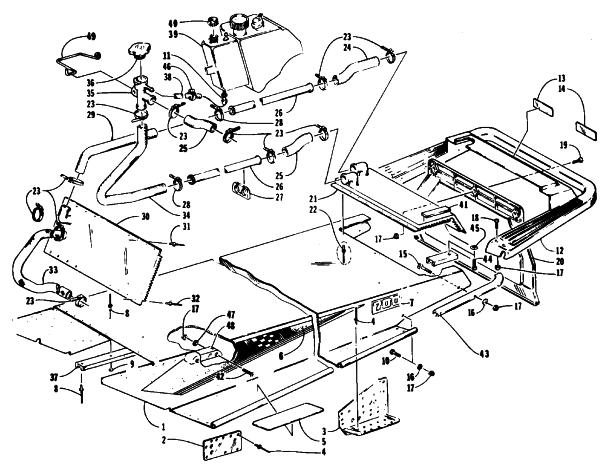 Parts Diagram for Arctic Cat 1993 WILDCAT MOUNTAIN CAT SNOWMOBILE TUNNEL, COOLING, AND REAR BUMPER