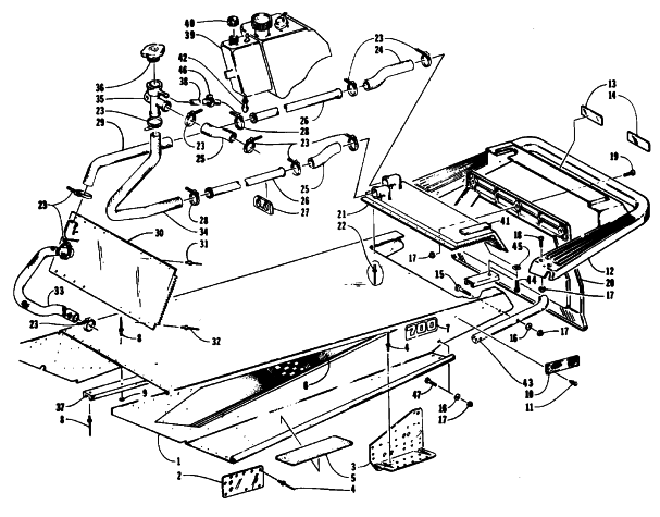 Parts Diagram for Arctic Cat 1993 WILDCAT SNOWMOBILE TUNNEL, COOLING, AND REAR BUMPER