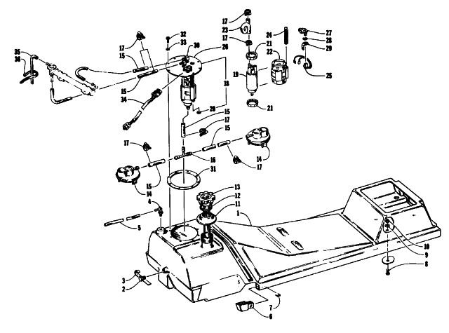 Parts Diagram for Arctic Cat 1993 EXT EFI MOUNTAIN CAT SNOWMOBILE GAS TANK AND FUEL PUMP ASSEMBLY