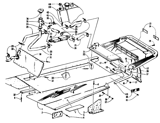 Parts Diagram for Arctic Cat 1993 THUNDERCAT SNOWMOBILE TUNNEL, COOLING, AND REAR BUMPER
