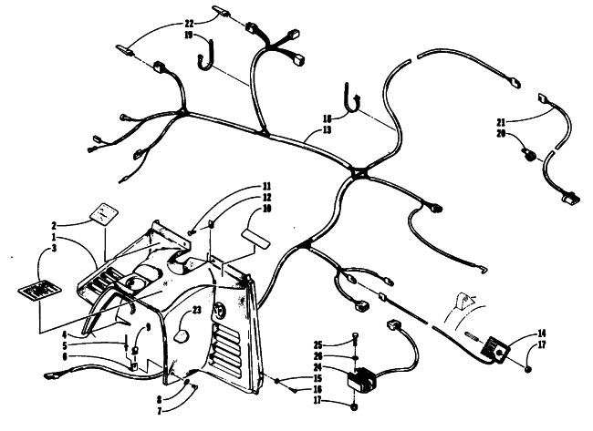 Parts Diagram for Arctic Cat 1993 WILDCAT MOUNTAIN CAT EFI SNOWMOBILE CONSOLE AND WIRING ASSEMBLIES