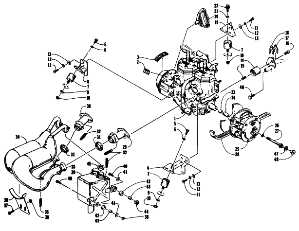 Parts Diagram for Arctic Cat 1993 WILDCAT MOUNTAIN CAT EFI SNOWMOBILE ENGINE AND RELATED PARTS