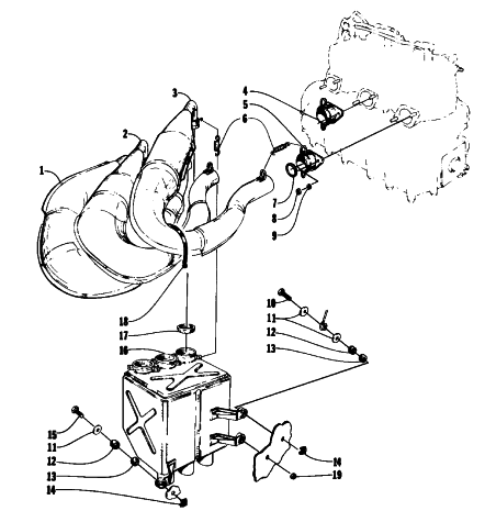 Parts Diagram for Arctic Cat 1993 THUNDERCAT SNOWMOBILE EXHAUST ASSEMBLY