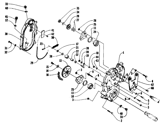 Parts Diagram for Arctic Cat 1993 THUNDERCAT SNOWMOBILE DRIVE/DROPCASE ASSEMBLY