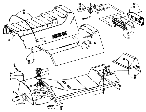 Parts Diagram for Arctic Cat 1994 PANTHER DELUXE SNOWMOBILE GAS TANK, SEAT, AND TAILLIGHT ASSEMBLIES