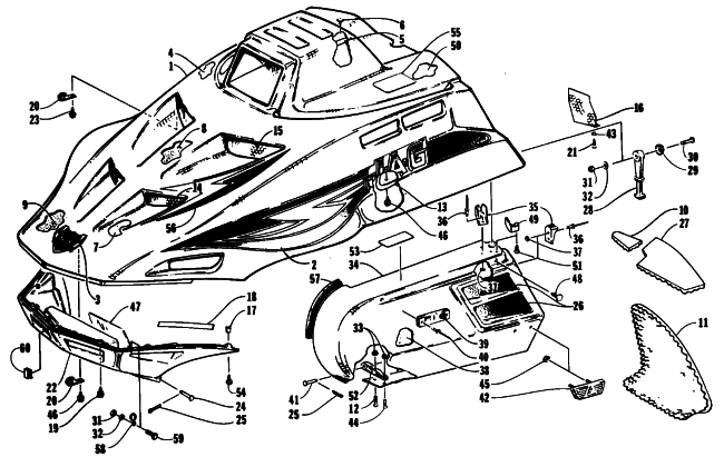 Parts Diagram for Arctic Cat 1994 JAG Z SNOWMOBILE HOOD AND SIDE PODS
