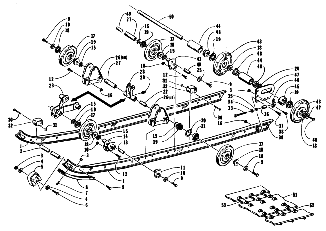 Parts Diagram for Arctic Cat 1994 COUGAR SNOWMOBILE SLIDE RAIL AND TRACK ASSEMBLY