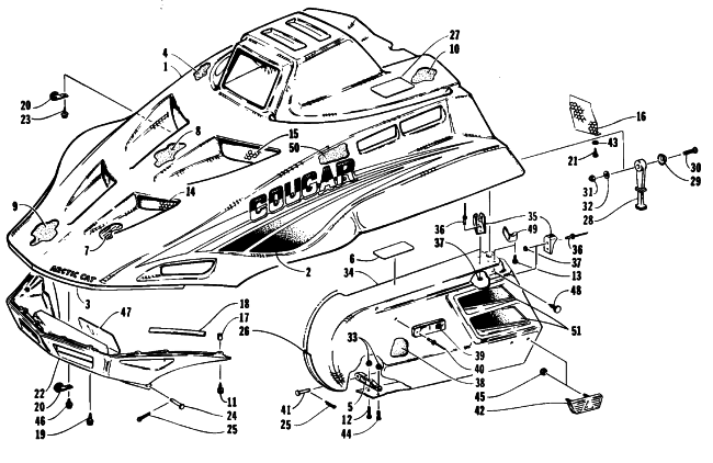 Parts Diagram for Arctic Cat 1994 COUGAR SNOWMOBILE HOOD AND SIDE PODS