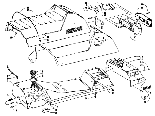 Parts Diagram for Arctic Cat 1994 EXT 580 MOUNTAIN CAT WAVE SNOWMOBILE GAS TANK, SEAT, AND TAILLIGHT ASSEMBLIES