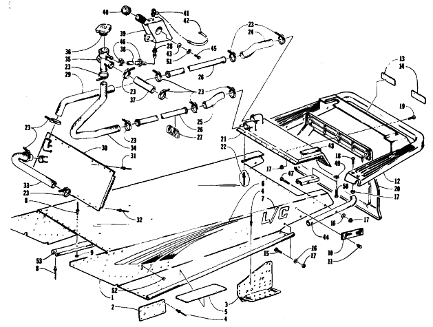 Parts Diagram for Arctic Cat 1994 COUGAR SNOWMOBILE TUNNEL, COOLING, AND REAR BUMPER